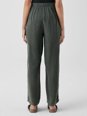 Eileen Fisher Woven Tencel Teal Green Pull On Trouser Pant M/8-10